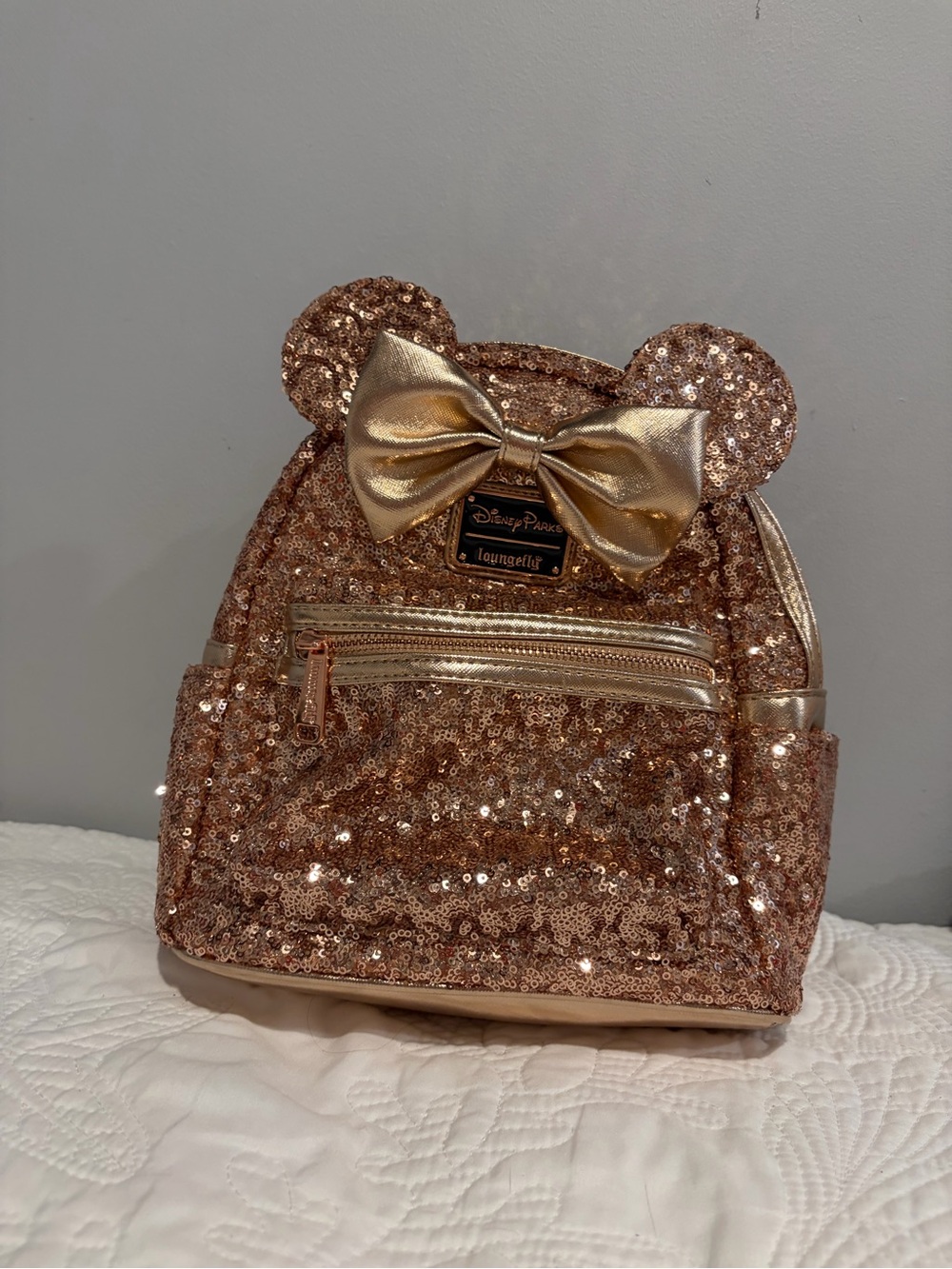 Loungefly Kids Rose Gold Sequin Minnie Ear Backpack